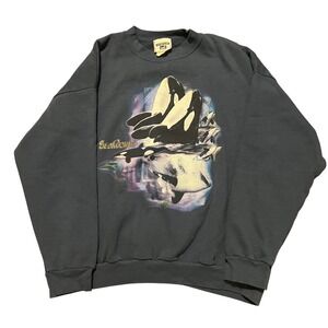 Vintage Sea World‎ Orca Whale Sweatshirt Crewneck Blue Lee 2XL Graphic